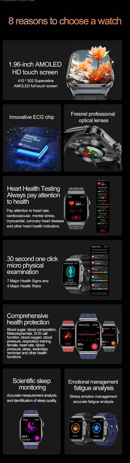 AMOLED Smart Watch ET588 Bluetooth Calling Sports Fitness Tracker Wristwatch ECG Health Monitoring SOS Men Women Smartwatch