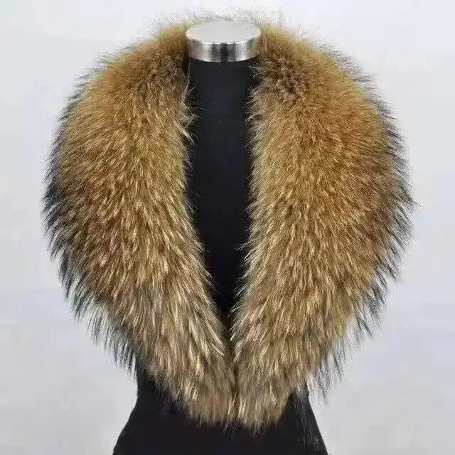Natural Color Raccoon Fox Real Fur Collar Scarf Genuine Big Size Scarves Warp Shawl Neck Warmer Stole Muffler with Clip Loops #6