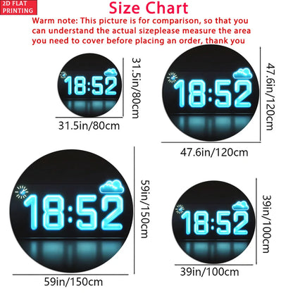 1pc Digital Clock Design Round Rug for Modern Living Room Decor 2D Flat Printed Floor Mat Non-Slip Home Decoration