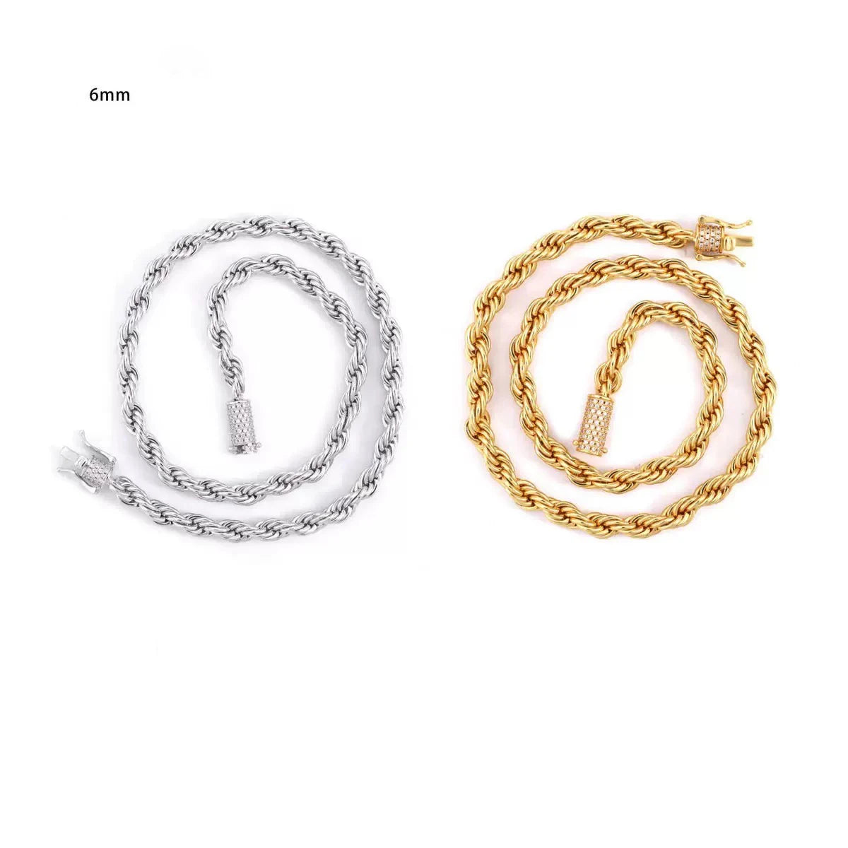 6mm Iced Moissanite Rope Chain Necklace Stainless Steel Hiphop Rapper Plated 18k Gold Bling Diamond Link Bracelet Necklaces Men