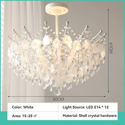 French Luxury LED Pendant Lights Blue White Natural Shell Crystal Chandelier Lamps for Romantic Living Dining Bedroom Home Decor