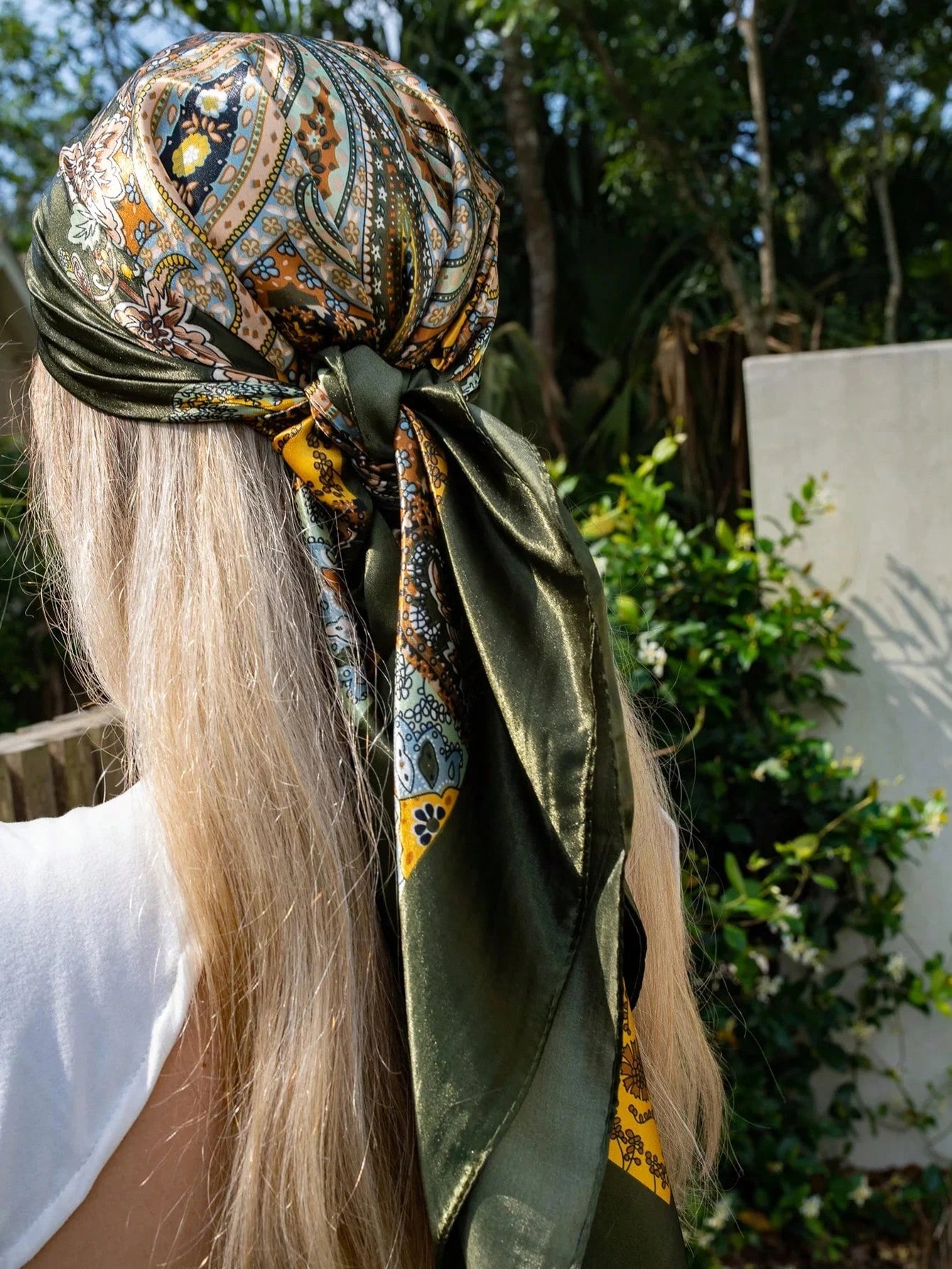1pc Bohemian Print Faux Silk Satin Scarf Square Hijab New Elegant Floral Women Bandana Shawl Breathable Versatile Scarves