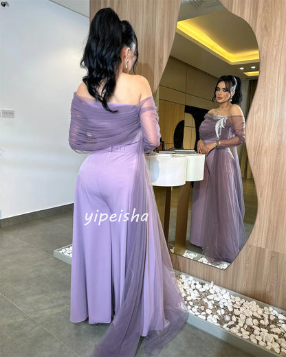 Customized Jersey Applique Cocktail Party A-line Off-the-shoulder Bespoke Occasion Gown Midi Dresses