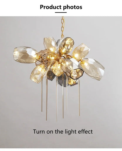 Postmodern Luxury K9 Crystal Chandelier Kitchen Island Decor LED Lighting Cognac Glass Dining Room Hanging Lights Loft Lamps