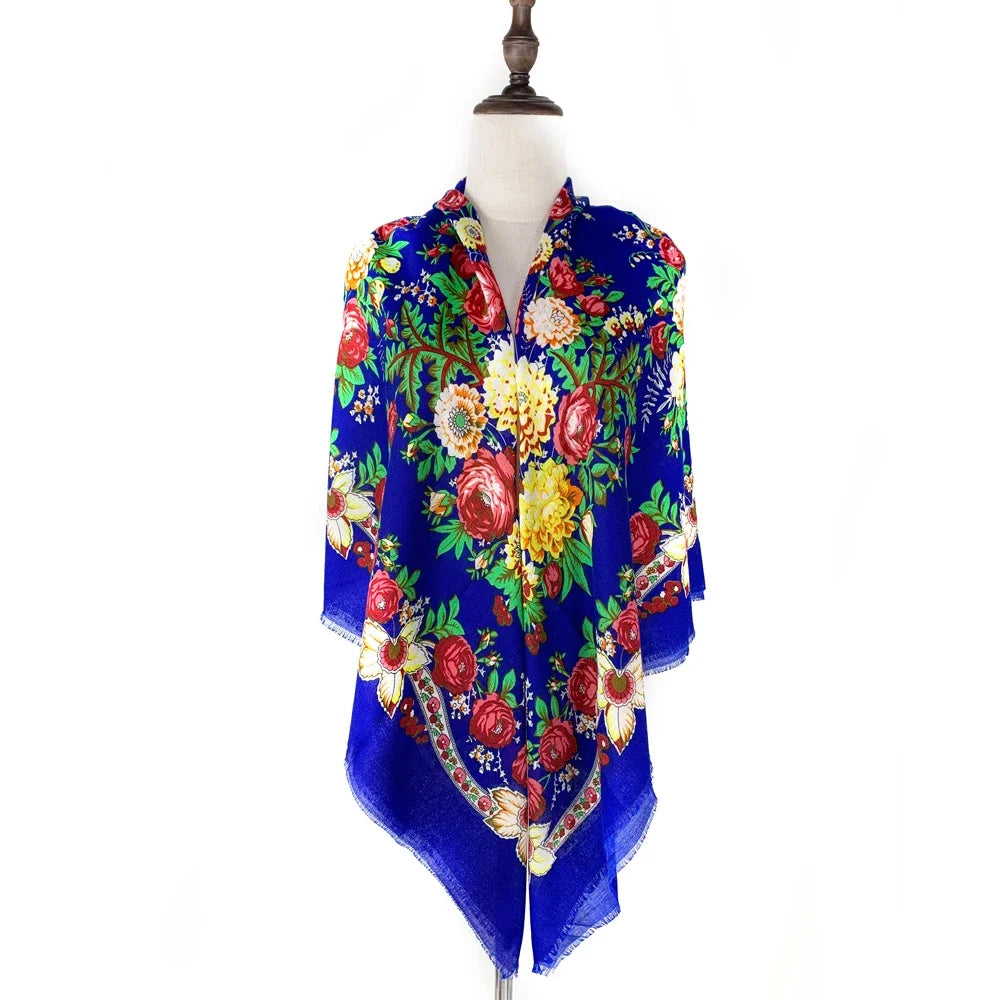 130*130cm Breathable Thin Russian Square Scarf Women Luxury Floral Print Ukrainian Shawl Babushka Handkerchief Head Wraps