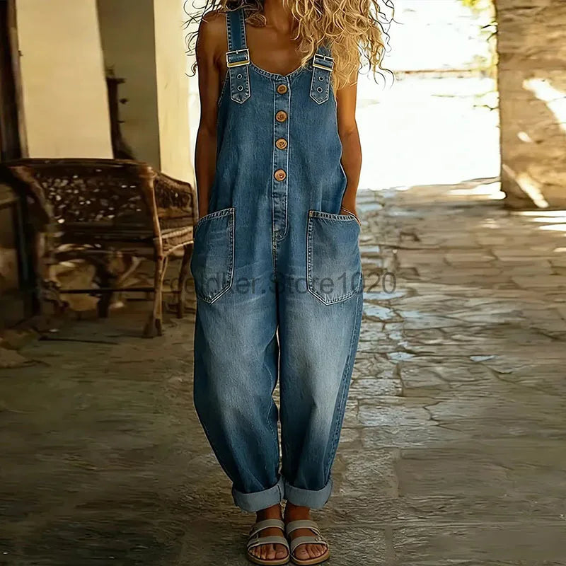 Women Casual Sleeveless Hollow Out Wide Leg Denim Denim Jumpsuit Summer Fashion Harajuku All-match High Waist Playsuits Overalls