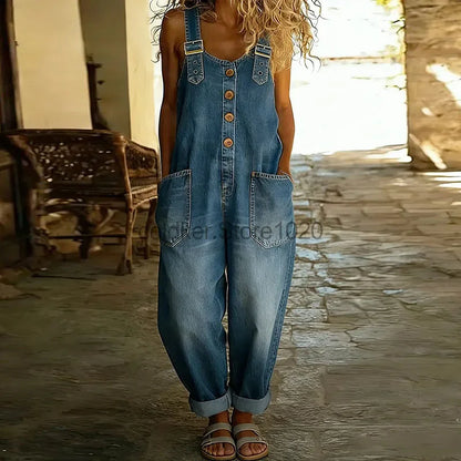 Women Casual Sleeveless Hollow Out Wide Leg Denim Denim Jumpsuit Summer Fashion Harajuku All-match High Waist Playsuits Overalls