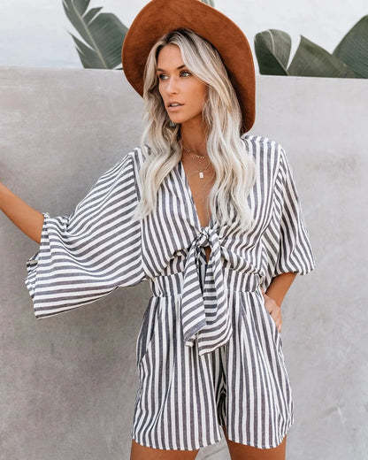 Summer Print Jumpsuit Women Rompers Sexy V Neck Short Sleeves High Waisted Wide Leg Shorts Trousers Casual Loose Jumpsuit Y2k