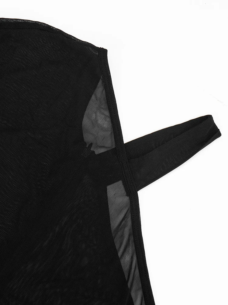 Weird Puss See Through Playsuits Women Solid Irregular Collar Skinny High Elasticity Sexy Midnight Hottie Summer Wild Romper