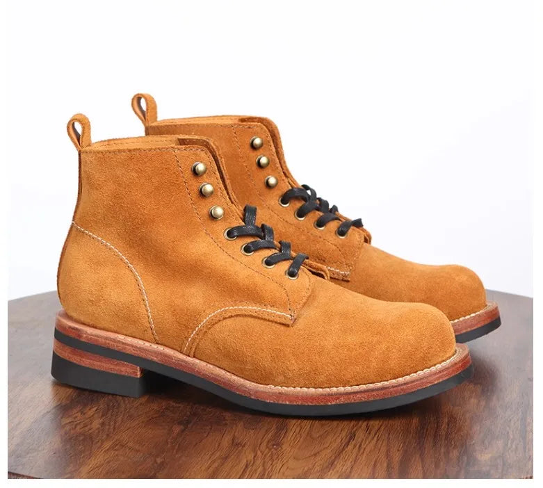 YR Best.quality.Mens Vintage outdoor leather Boots.Rider Good Year Top Layer cowhide Shoes.Classic Work Suede boots