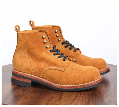 YR Best.quality.Mens Vintage outdoor leather Boots.Rider Good Year Top Layer cowhide Shoes.Classic Work Suede boots
