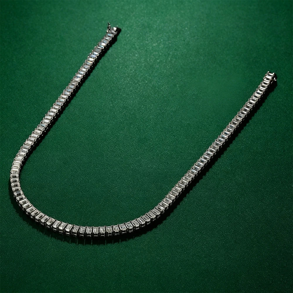 Emerald Cut All Moissanite Tennis Necklace For Women S925 Silver Lab Diamond Choker Hypoallergenic Unisex Fine Jewelry for Party