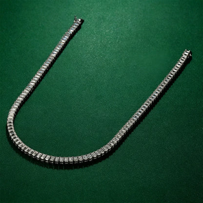 Emerald Cut All Moissanite Tennis Necklace For Women S925 Silver Lab Diamond Choker Hypoallergenic Unisex Fine Jewelry for Party