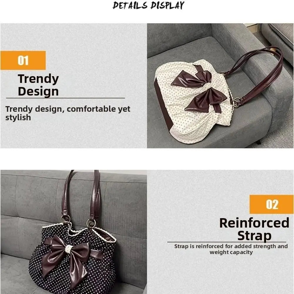 Trendy Vintage Women's Bow Handbag Y2k Casual Chic Lady Shoulder Bags All Match Aesthetic Dot Ins Underarm Bag Streetwear