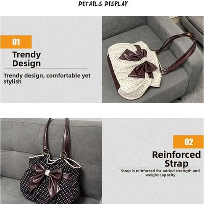 Trendy Vintage Women's Bow Handbag Y2k Casual Chic Lady Shoulder Bags All Match Aesthetic Dot Ins Underarm Bag Streetwear