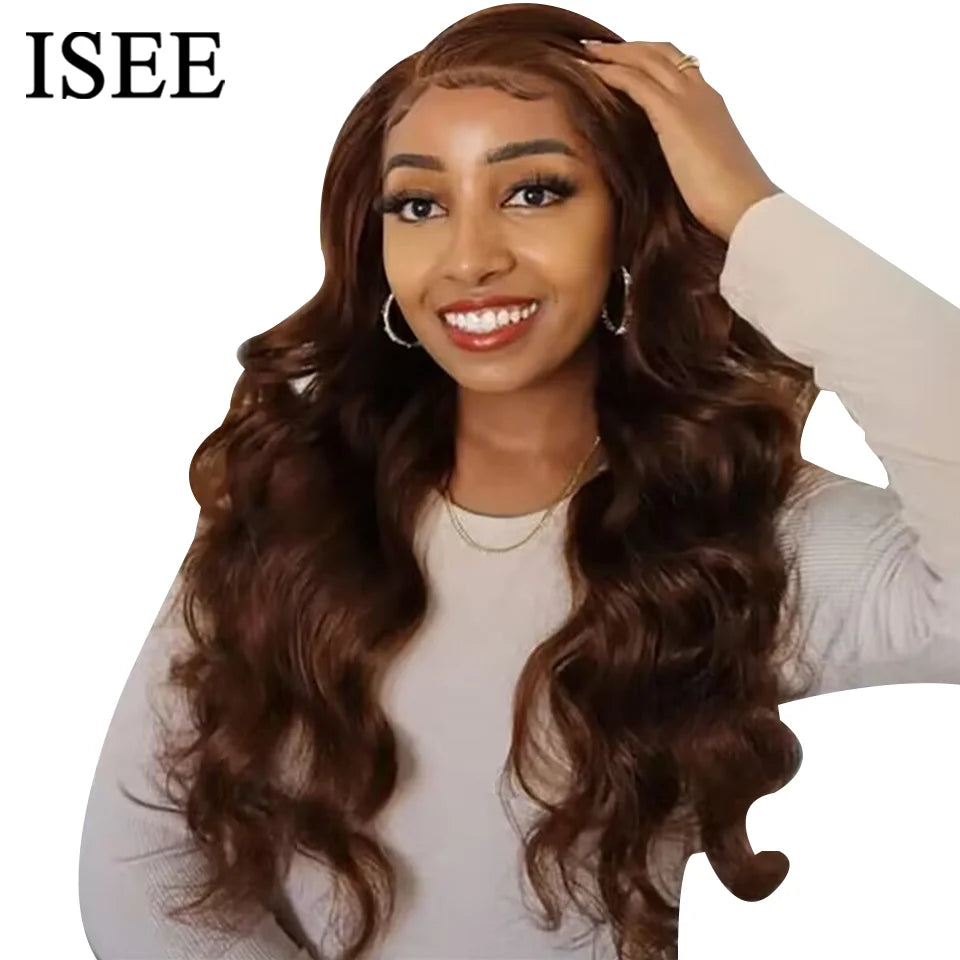 Wear And Go Glueless Human Hair Wig ISEE Hair Body Wave Lace Front Wig #4 Chocolate Brown Colored Wigs Lace Closure Wigs