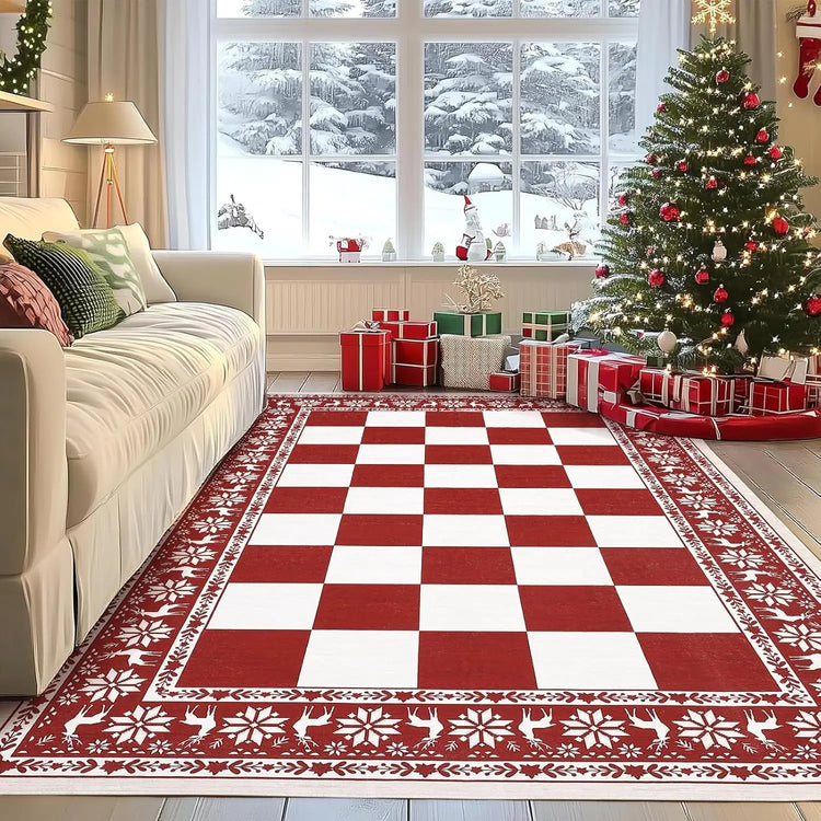 Garvee 5x7ft/9x12ft Christmas Area Rugs for Living Room Decoration Holiday Home Decoration Soft Non-Slip Rug Entrance Hall Doormat Bathroom Foot Mat