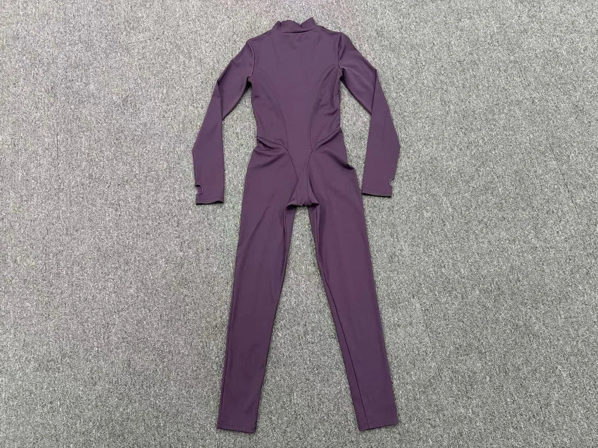 Zipper Jumpsuits for Woman No Padding Sports Overalls for Women Long Sleeve Gym Clothes Woman Activewear 2026 Purple Coffee XL
