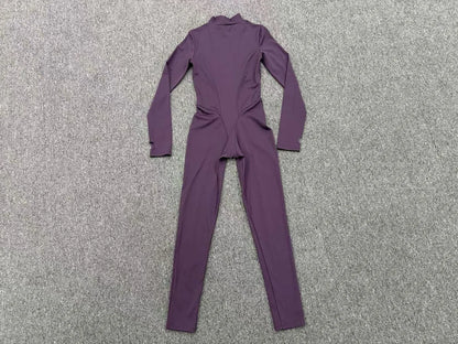 Zipper Jumpsuits for Woman No Padding Sports Overalls for Women Long Sleeve Gym Clothes Woman Activewear 2026 Purple Coffee XL