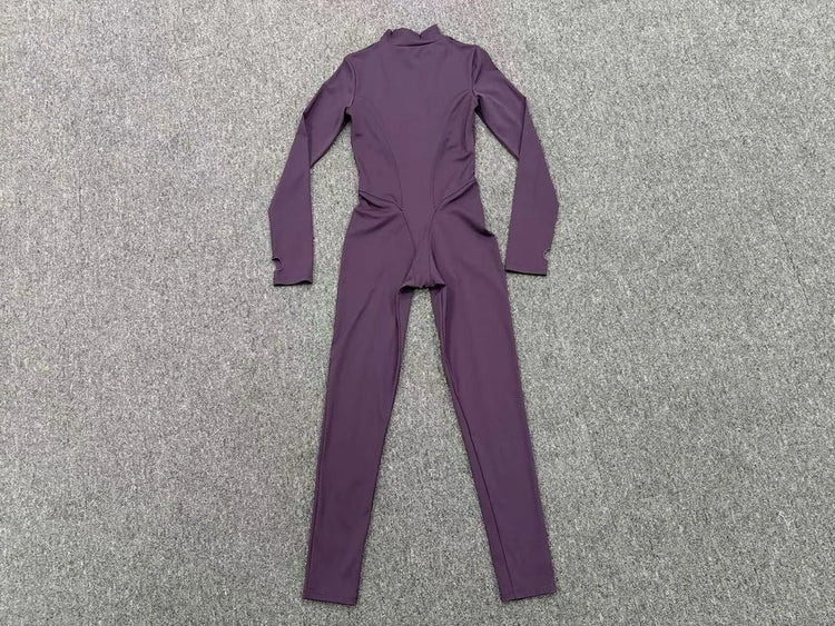 Zipper Jumpsuits for Woman No Padding Sports Overalls for Women Long Sleeve Gym Clothes Woman Activewear 2026 Purple Coffee XL