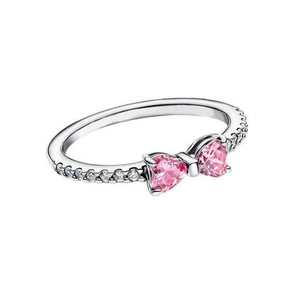 2026 New 925 Silver Sparkling Heart Princess Crown Heart-to-Heart Ring Fashion DIY Charm Jewelry Exquisite Gift