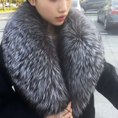 Real Fox Fur Collar for Women Coat Jacket Female Wraps Winter Warm Fur Scarf Extra Large Size Neck Warmer Fur Shawls Scarves