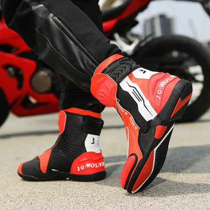 High  Motorbike BootsMen Racing Riding Shoes Breathable Anti Slip TPU Protective Motorcycle Boots Side Zipper Rubber Sole