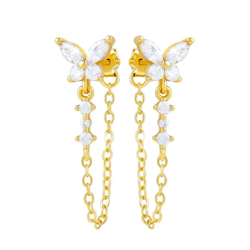 925 Sterling Silver Needle Long Chain Stud Earrings For Women Exquisite Zircon Geometric Tassel Pendant Earrings Luxury Jewelry