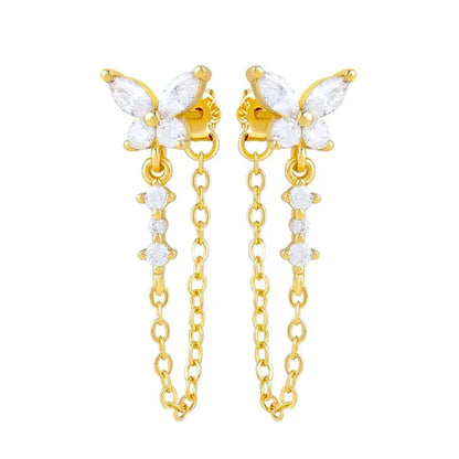925 Sterling Silver Needle Long Chain Stud Earrings For Women Exquisite Zircon Geometric Tassel Pendant Earrings Luxury Jewelry