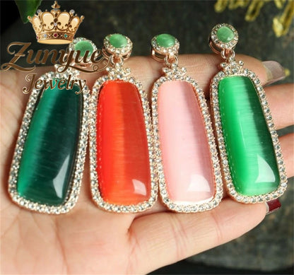 Natural Colorful Cat's Eye Stone Pendant Necklace Elegant Fashion Daily Wear Luxury Quality Fine Jewelry For Women Unisex Gift