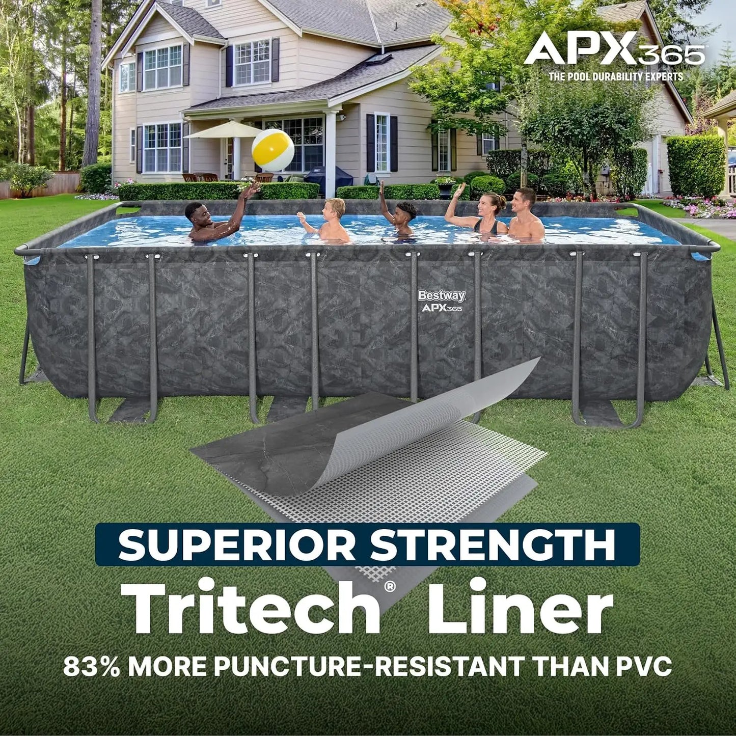 APX 365 18' x 9' x 52" Above Ground Pool, Rectangular Metal Frame Outdoor Swimming Pool Set with Sand Filter Pump,, Customized