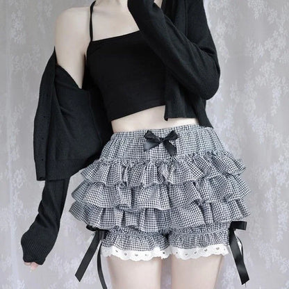 Pink Pleated panties woman pumpkin cute panties bow knot lolita safety shorts vintage pants victorian bloomers