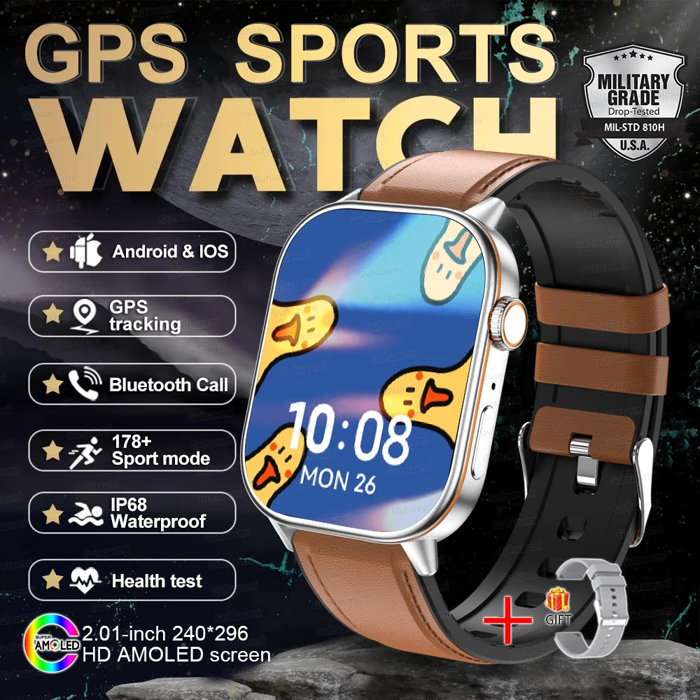 New GPS Military Smart Watch Bulit-in GPS Compass Altimeter Barometric 10ATM IP69K Waterproof AMOLED BT Call Smartwatch
