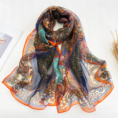 Floral Chiffon Scarf for Women - 160x50cm Silky Georgette, Lightweight  Summer Beach Wrap & Sun Protective Hijab