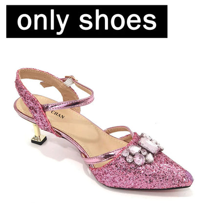 Venus Chan 2022 Nigerian Fashionable Silver Color Peep Toe Shoes Matching Bag Set For Royal Ladies Wedding Party Sandal