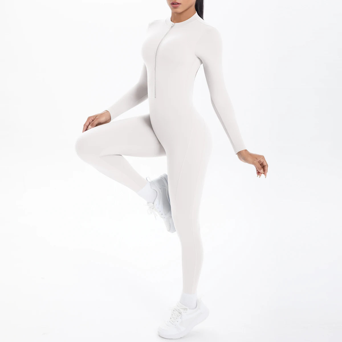 Solid Color Bodysuits for Woman's Backless Long Sleeved Zipper Yoga Jumpsuits High Dtrength Workout Sports Fitness Clothing Set