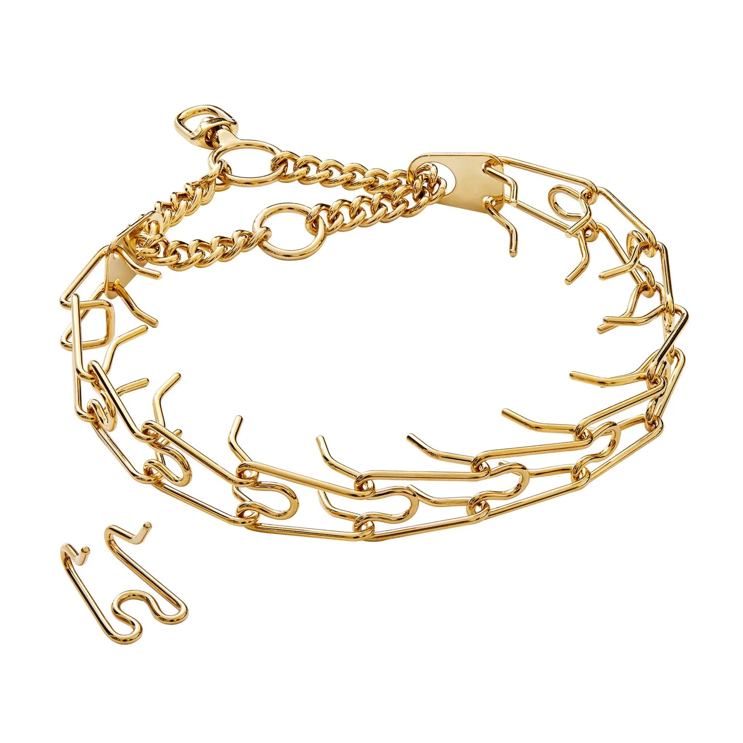Gold Dog Prong Collar Removable Pet Spike Necklace with Comfort Rubber Tip Adjustable Stainless Steel Dogs Training Link Chain