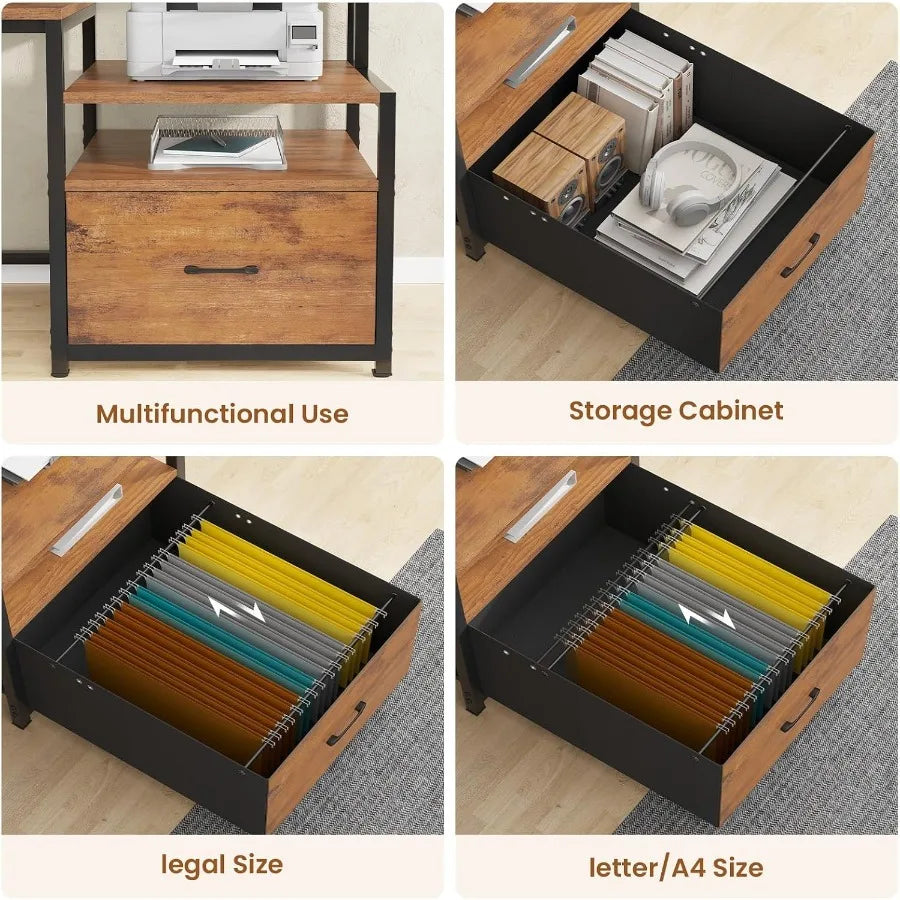 66'' Computer Desk with 5 Drawer, Power Outlet for Home Office
