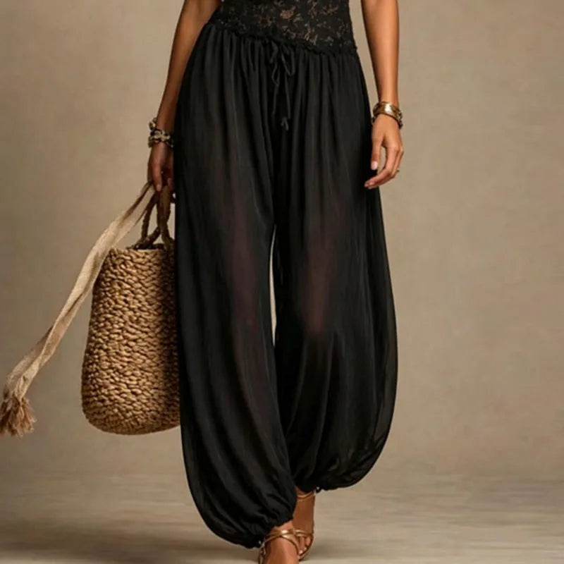 Women Nude Lace Halter Jumpsuits Spaghetti Strap V Neck Sheer Loose See Through Playsuit Summer Beach Bohemian One Piece Outfits