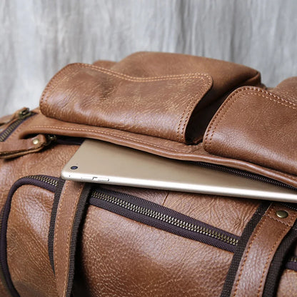 Vintage Large Capacity Men's Top Layer Cowhide Travel Bag Genuine Leather Crossbody Bag Hand-Held Short Distance Luggage Bag
