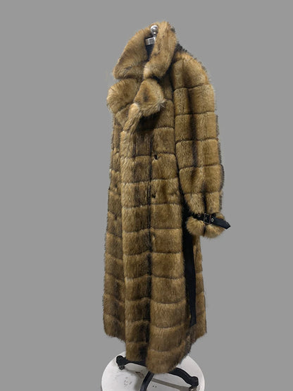 Nerazzurri Winter Extra Long Original Brands Luxury Clothing Striped Shaggy Thick Fluffy Faux Fur Coat Women Shoulder Pads  2026