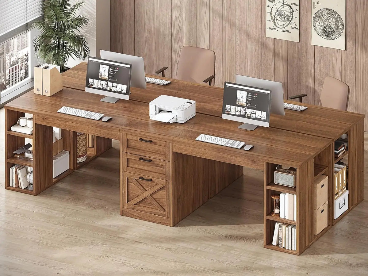 Farmhouse 96.5" 2 Person Computer Desk with Drawers for Home Office | Gaming Double Desk with Storage Shelves, Long Two, Custom