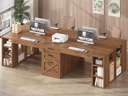 Farmhouse 96.5" 2 Person Computer Desk with Drawers for Home Office | Gaming Double Desk with Storage Shelves, Long Two, Custom