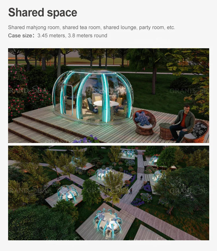 Portable Geodesic Bubble Dome, Transparent Polycarbonate Glamping Tent, Luxury Igloo Shelter for Outdoor Camping Garden Family