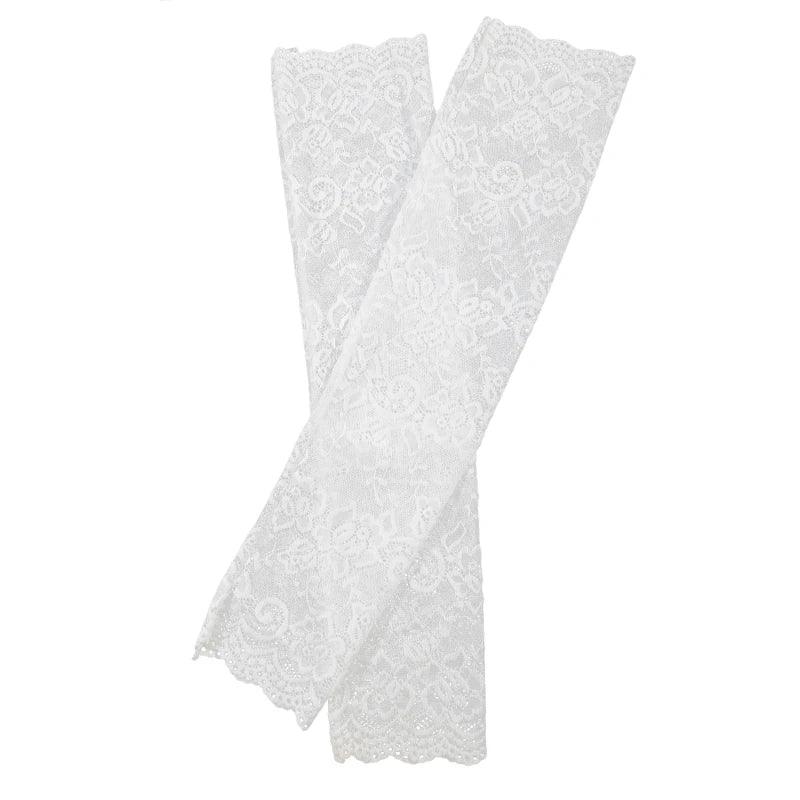 Women Summer Ice Silk Lace Arm Sleeve Elastic Sleeve Driving Gloves Black White Long Fingerless Mittens Sunscreen Gloves