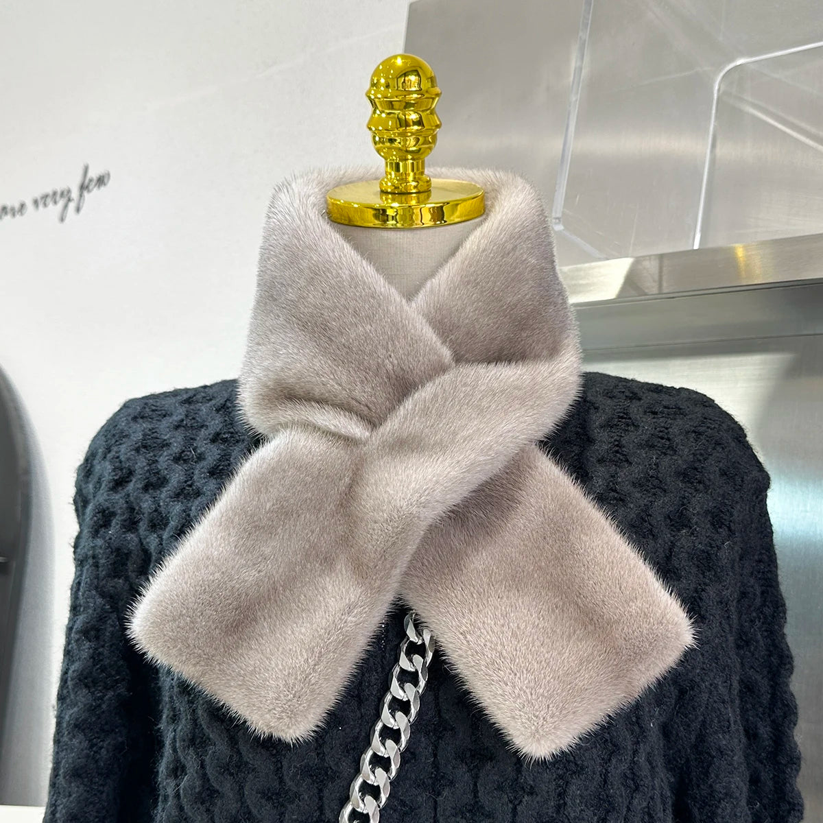 Winter Warm Fluffy Real Mink Fur Scarf Loophole Soft Luxury Neck Wraps for Cold Winter Rectangle Formal Collar
