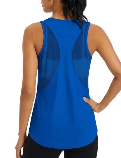 TACVASEN Womens Mesh Racerback Workout Tank Top Yoga Sleeveless Shirt High Low Curved Hem Quick Dry Breathable Athletic Vest