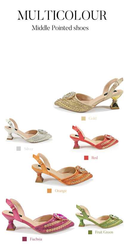 Queena Yan 2025 Italian Style Pointed Toe Rhinestone High Heels and Gold Wedge Bag Set - Elegant Ladies Party Women Shoes Heel