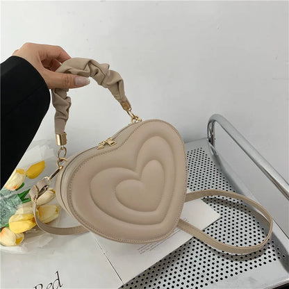 1Pcs Fashion Love Heart Shape Shoulder Bag Small Handbags Designer Crossbody Bags For Women Solid Pu Leather Top Handle Bag