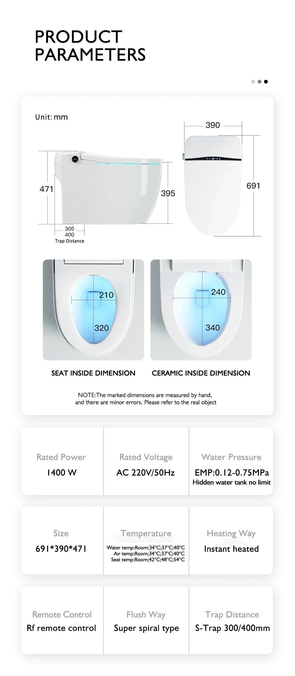 110V/220V Black One‑Piece Smart Toilet Automatic Electric Intelligent Bidet Toilet Modern Luxury WC for Bathroom Home Use